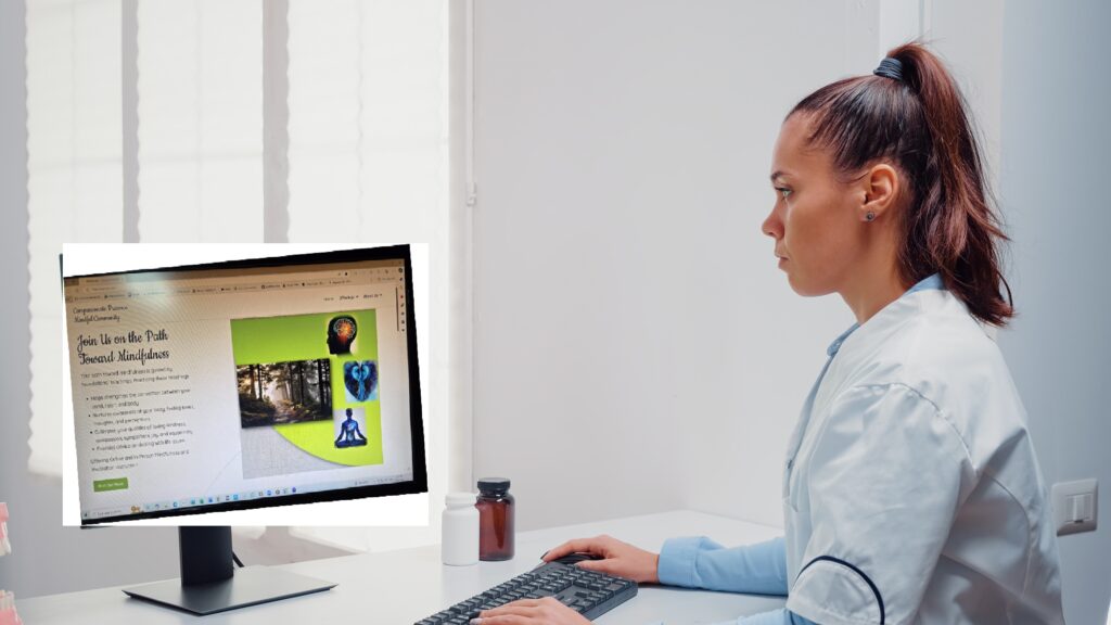 Dentist working with horizontal green screen on computer for teethcare at dental office. Woman using keyboard and monitor with chroma key for mockup template and isolated background